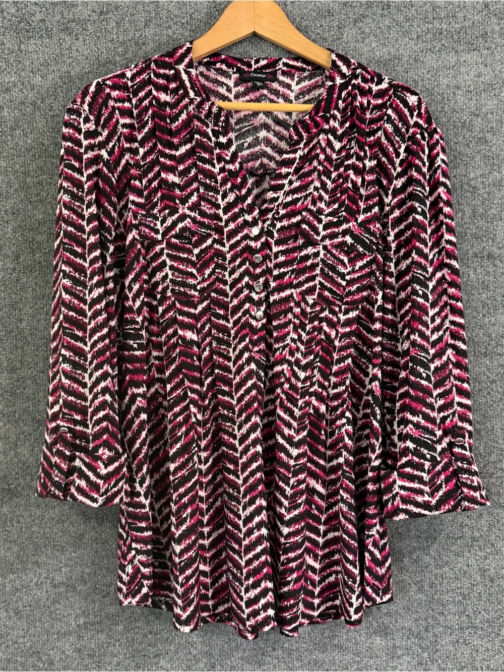 Cocomo Womens 3/4 Sleeve Chevron Top Size XL Pink Black White Office Casual